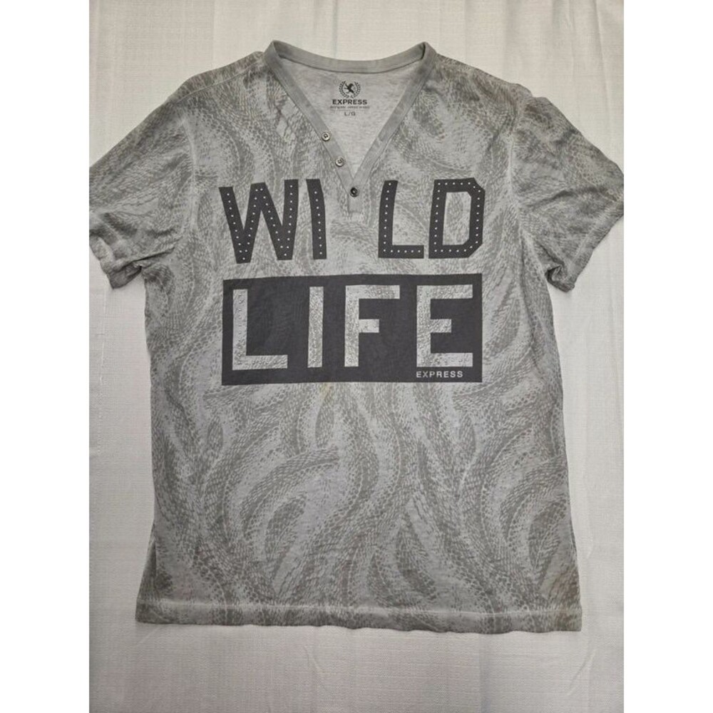 Express "Wild Life" Graphic Henley T-Shirt (Size L)
